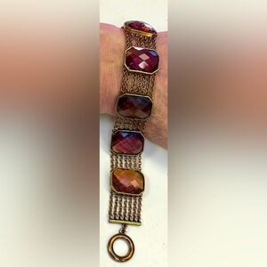 Ralph Lauren Vintage rare faceted amethyst & topaz toggle multi chain bezel set